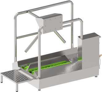Проходная машина для мытья подошв обуви с турникетом на выходе