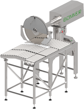 Circular saw for rough cutting of pigs in horizontal position