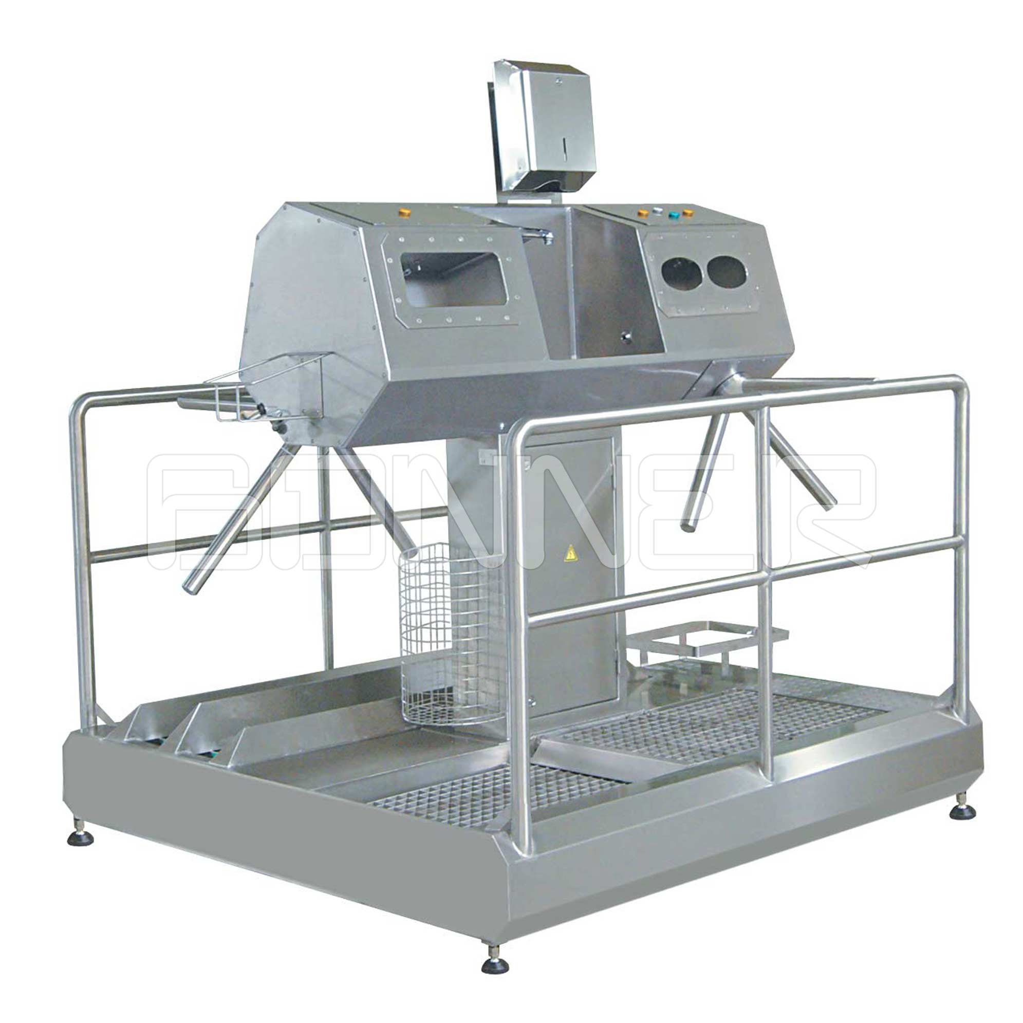 Machines and equipment for personal hygiene Compact hygienic gate with a washing agent