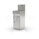 One position sinks with a back board and a cupboard