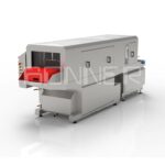 Washing machine for plastic crates with blowing module